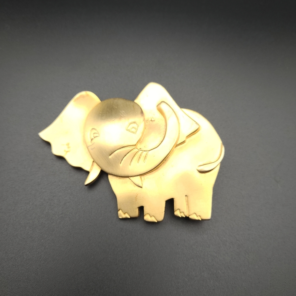 Vintage JJ Jonette Gold Elephant Brooch 1986 Large Statement Pin